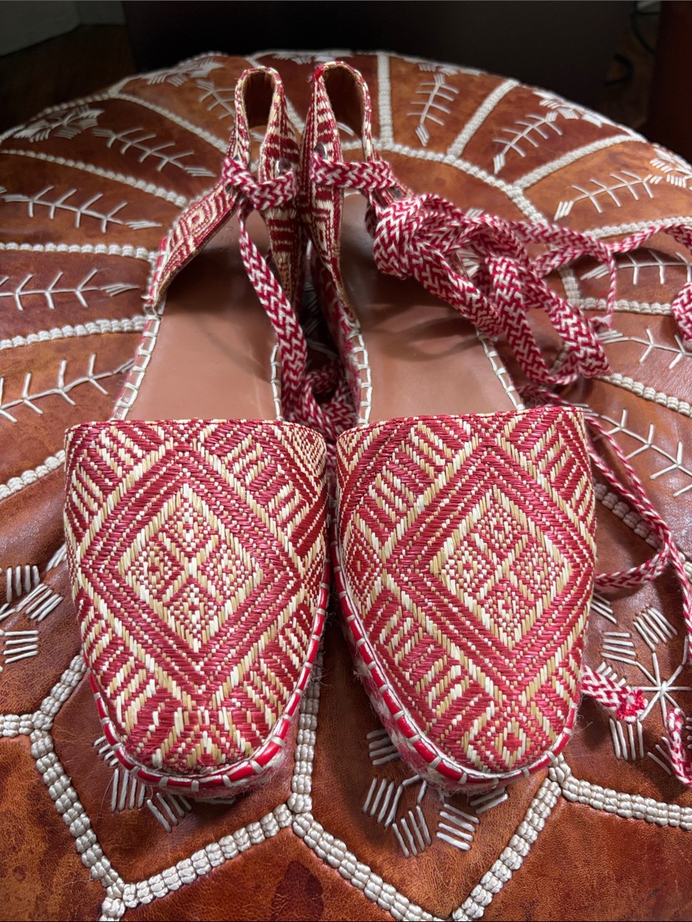 ASOS Red & Natural Woven Ankle-Tie Espadrilles